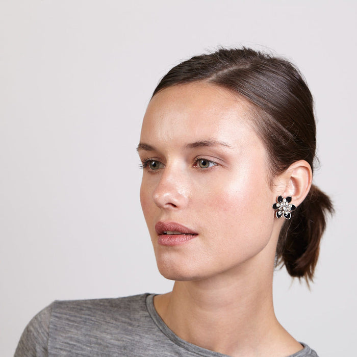 flower mid century enamel earrings Coro