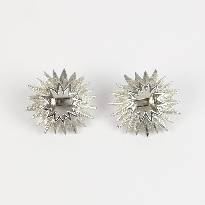 vintage mid century star metal clip earrings silver